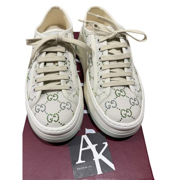 Gucci Tennis 1977 Trek Platform Crystal Colorful Sneaker Low Top 38.5 Green - Picture 3 of 13